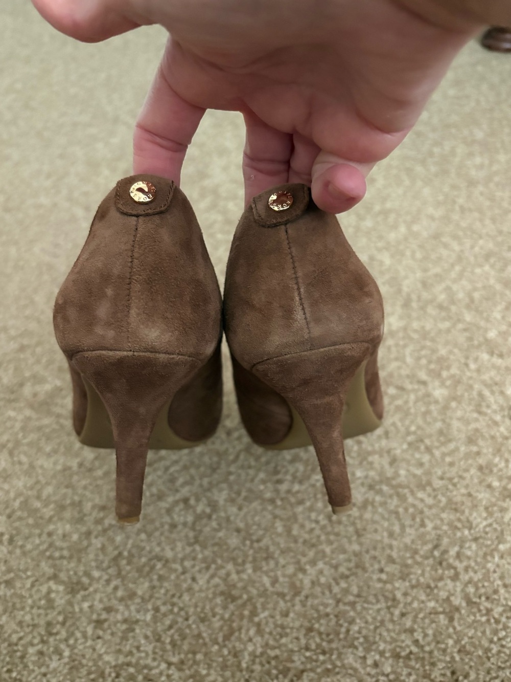 Michael Kors Brown Suede Pointed Pumps with Gold Insole - Picture 2 of 4